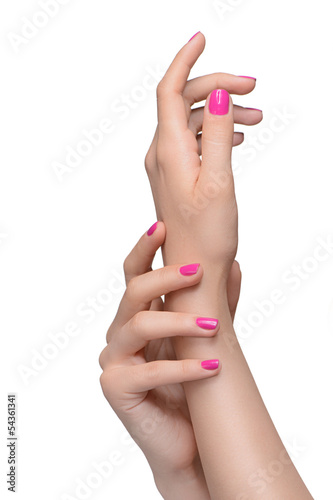 Hands gesture. Close-up of female hands gesturing while isolated