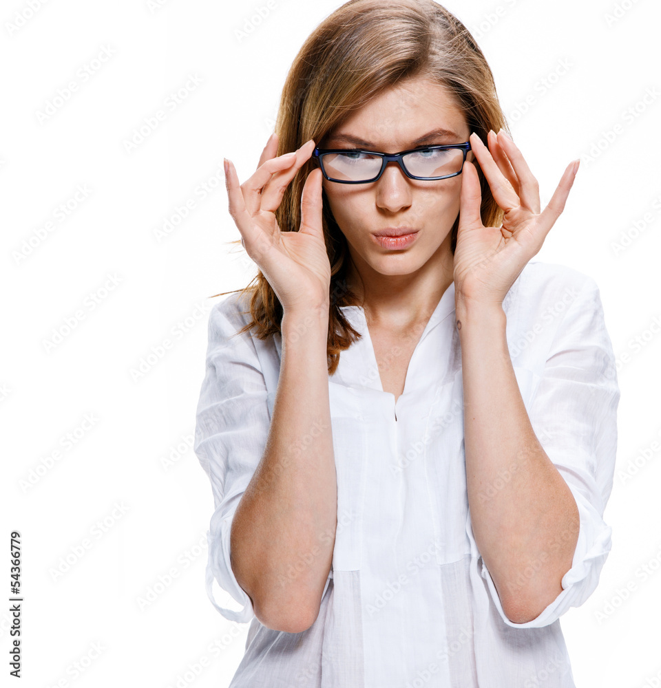 Young beautiful woman wearing glasses isolated Young beautiful woman wearing glasses isolated