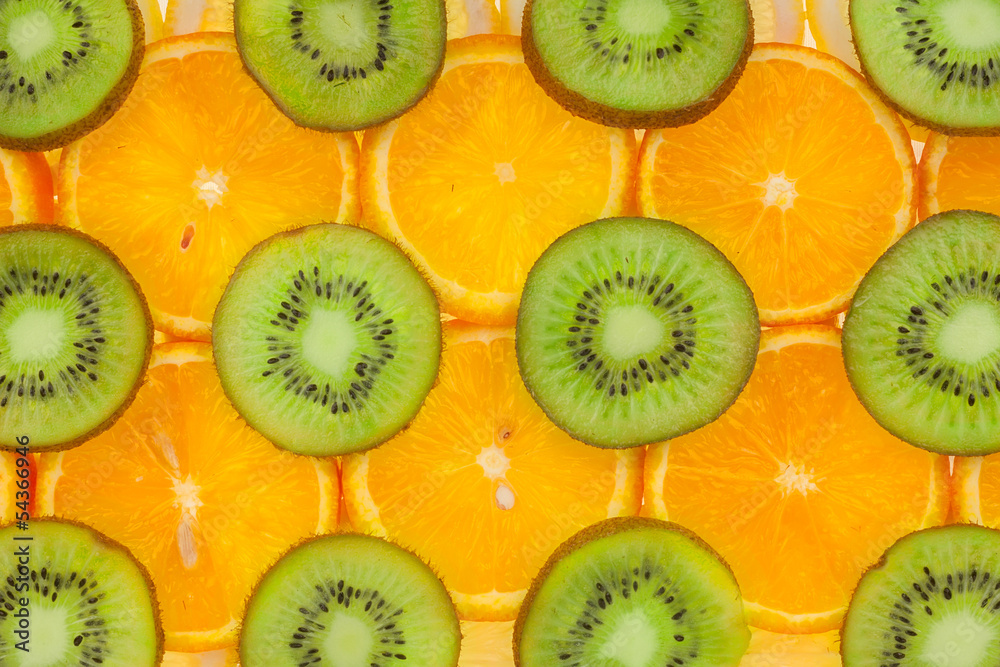 Sliced orange, lemon and kiwi Sliced orange, lemon and kiwi