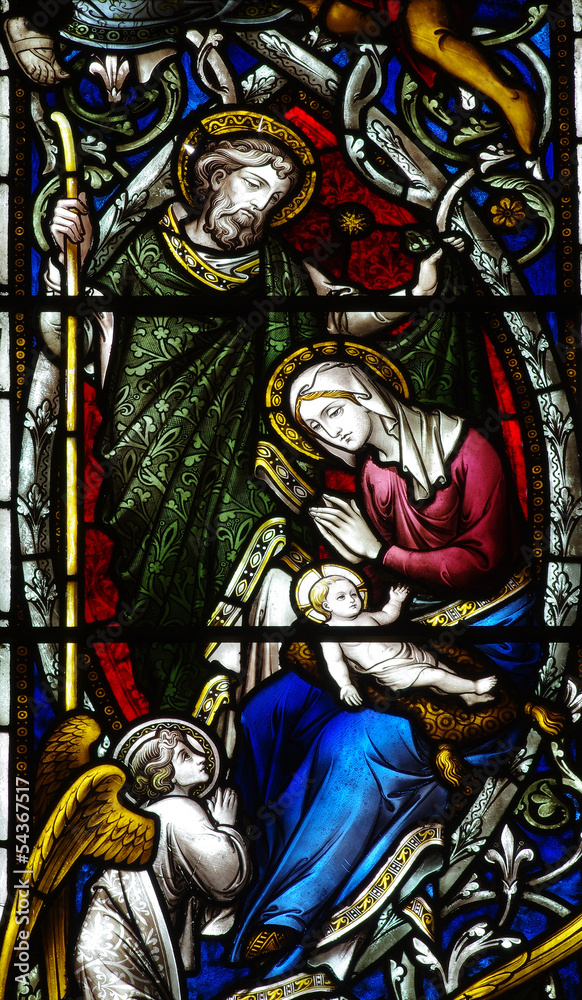 The Nativity: Mary with baby Jesus in stained glass