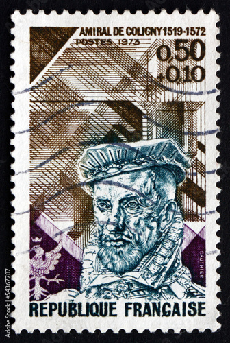 Tablou canvas Postage stamp France 1973 Gaspard de Coligny, Admiral