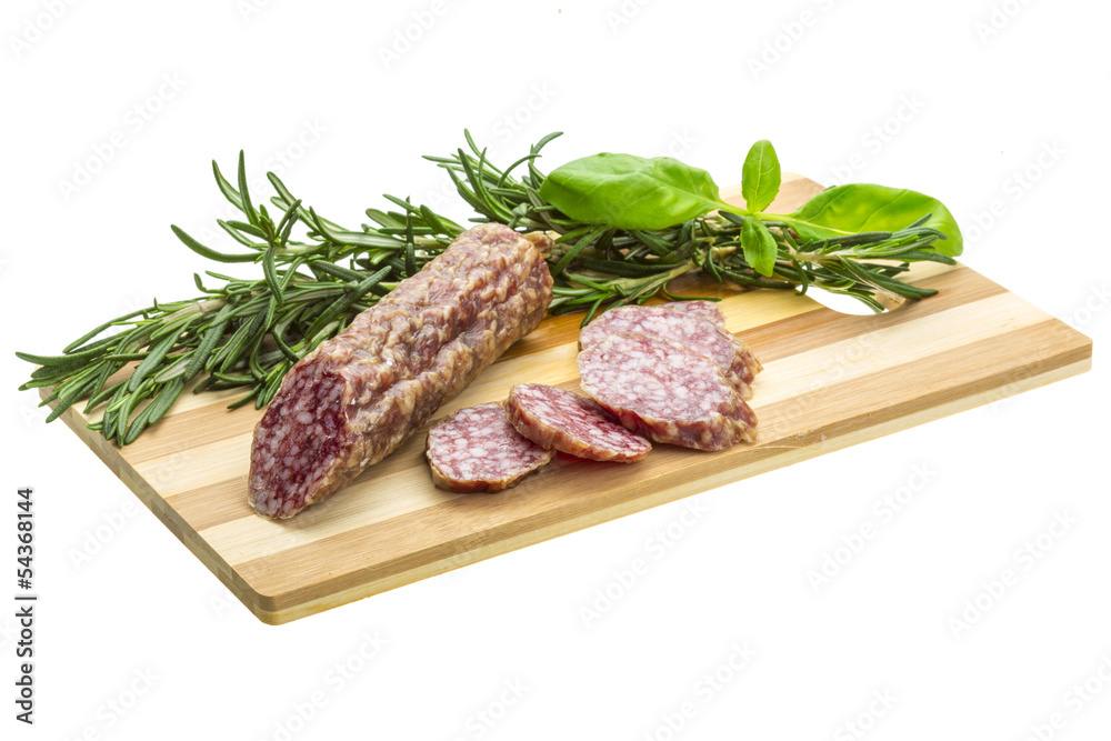 Salami with rosemary, basil