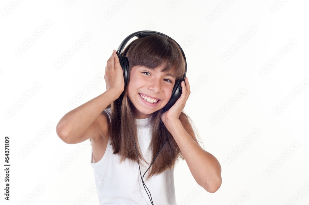 Beautiful cute happy little girl with headphones Beautiful cute happy little girl with headphones