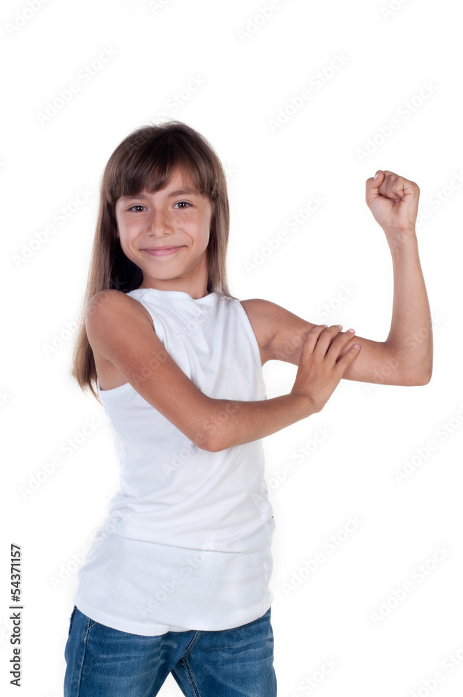 Little girl shows us their biceps