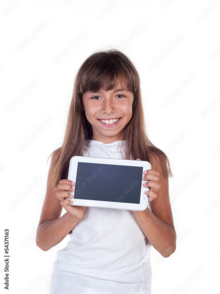 Pretty little girl with a Tablet PC