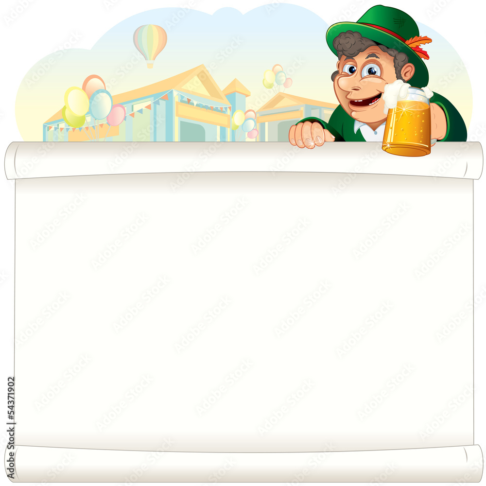 Fototapeta premium Bavarian Guy with Beer on Oktoberfest Background