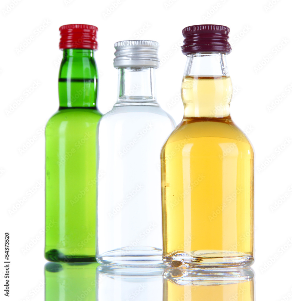 Minibar bottles, isolated on white Minibar bottles, isolated on white