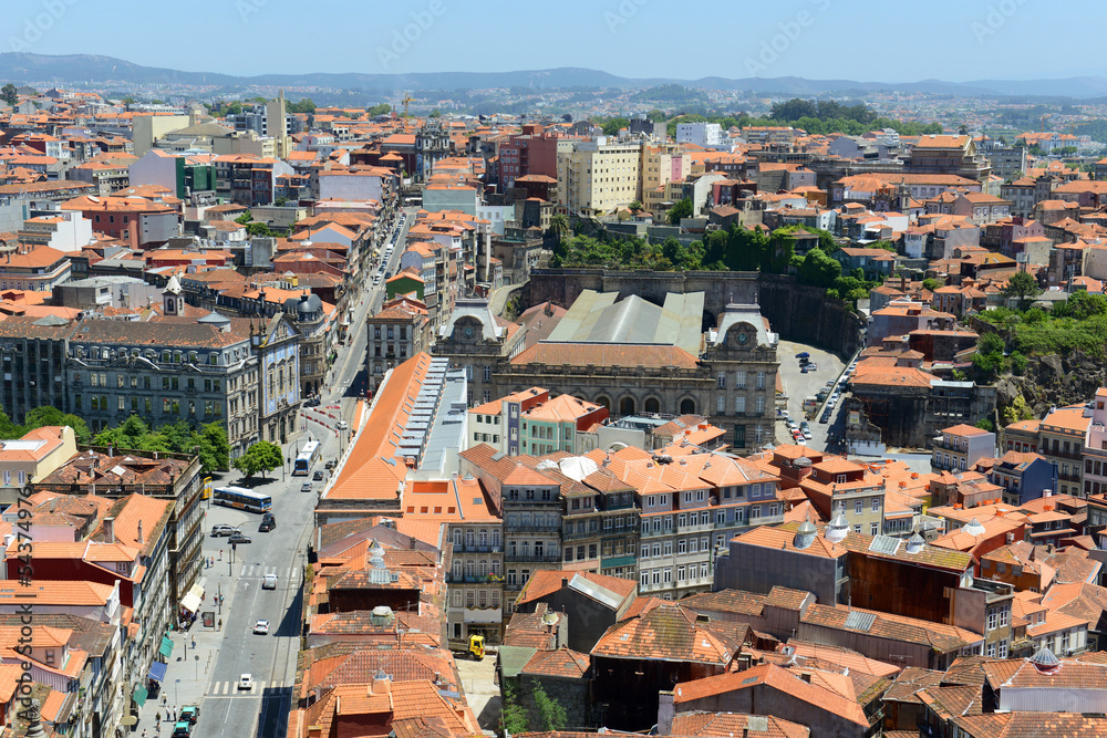 Porto Old City Center aerial view from Clerigos Tower