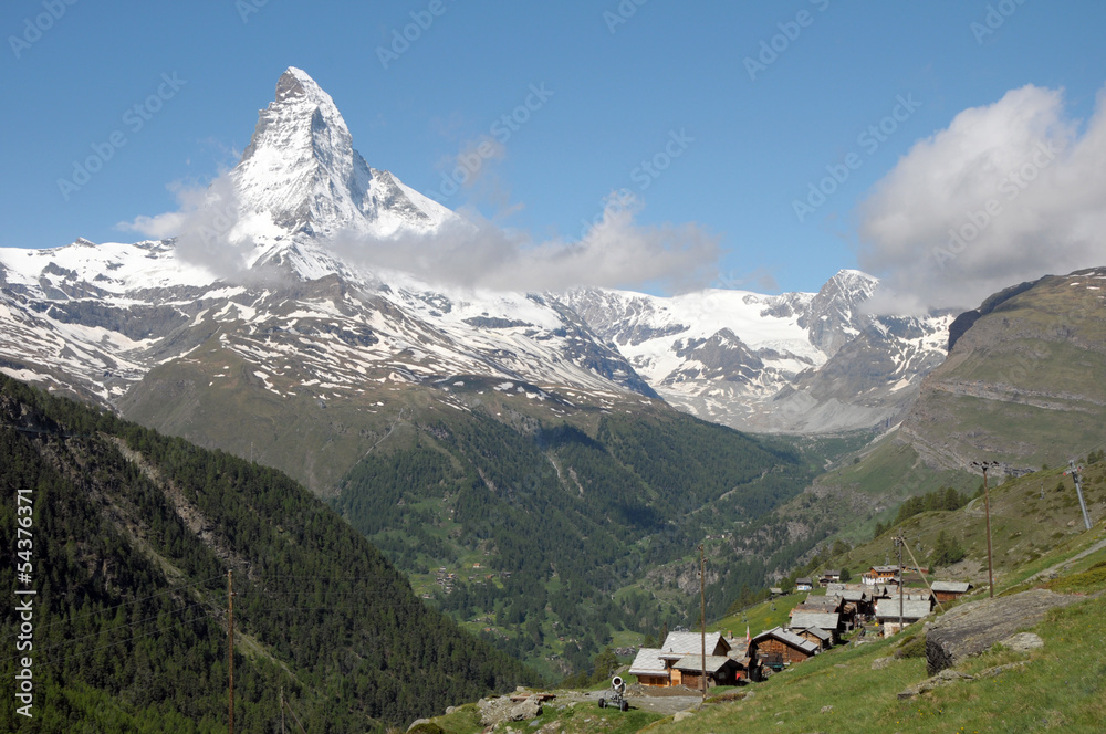 Village of Eggen beneath the Matterhorn in the Swiss Alps