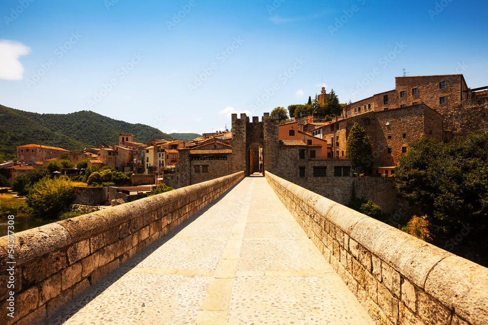 gate on antique bridge. Besalu