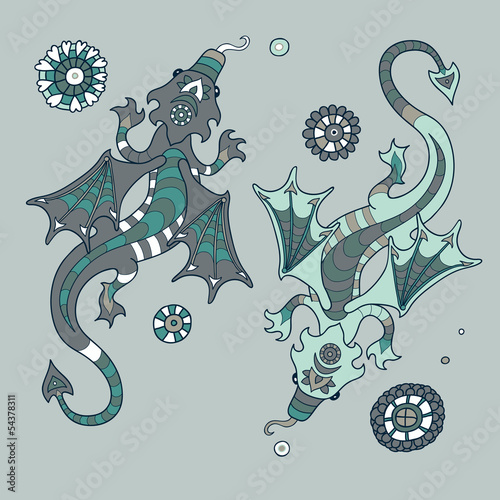 Set with winged dragons in the style of the cartoon