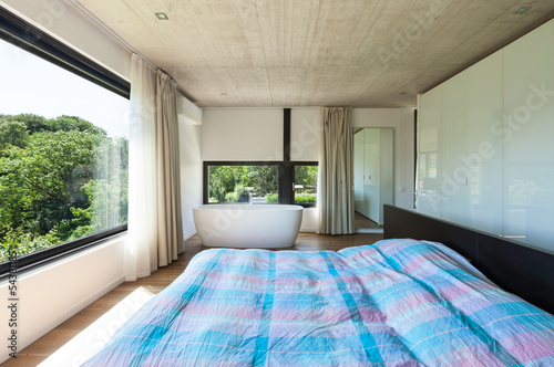 Modern villa  interior  bedroom with bathtub