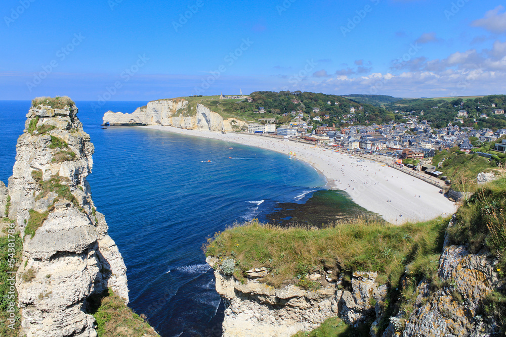 Etretat, aerial view of village on Normandy coast, France