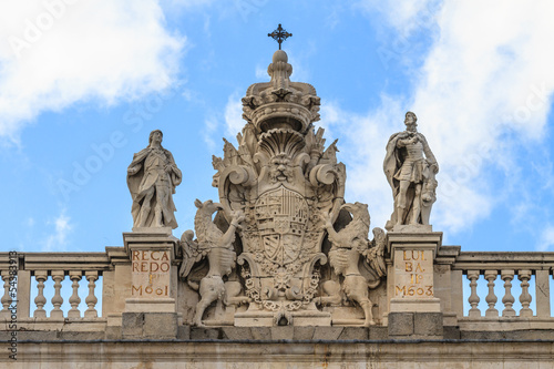 Madrid Royal Palace, Coat of arms on top of palace, Spain