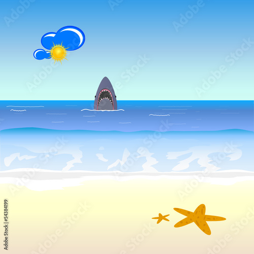 shark and beach vector illustration