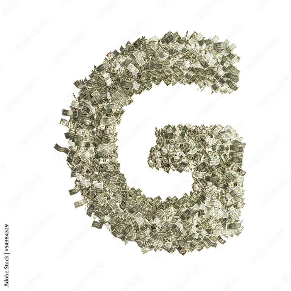 Buchstabe G gebildet aus Dollar Banknoten Buchstabe G gebildet aus Dollar Banknoten