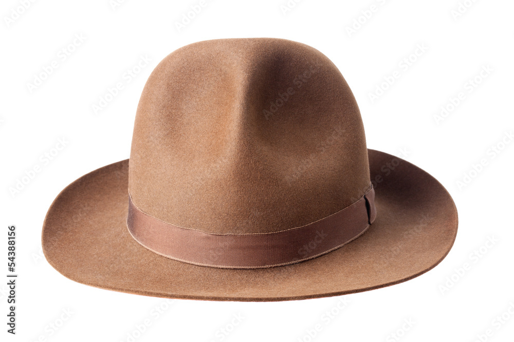 brown male felt hat isolated on white background brown male felt hat isolated on white background