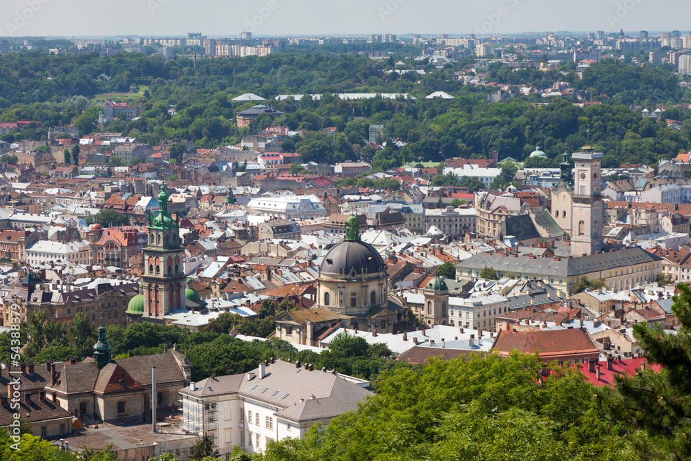 Top view of the Lvov city from height
