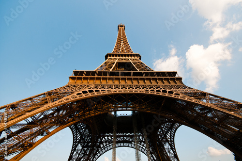 Wide angle view of the Eiffel tower