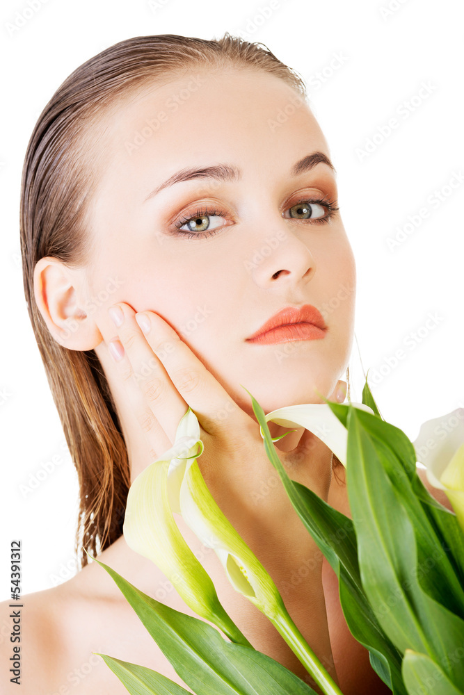 Beauty face of the young beautiful woman with flower. Beauty face of the young beautiful woman with flower.