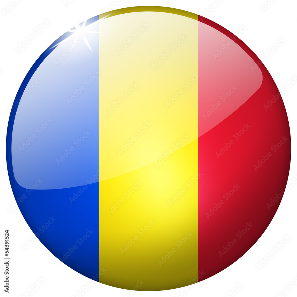 Fototapeta premium Romania Round Glass realistic flag isolated on white background