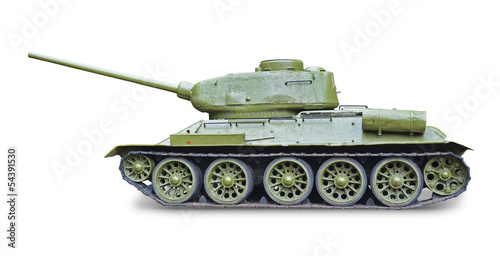 T-34 Soviet tank during World War II - white background