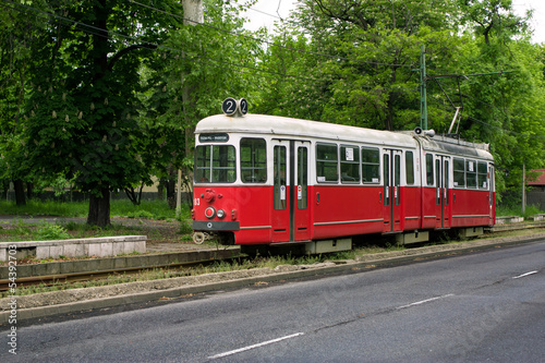 Old red tram in Miskolc, Hungary