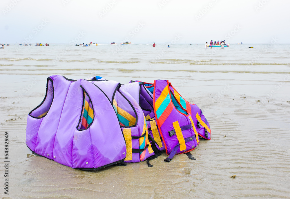 Life jackets on beach