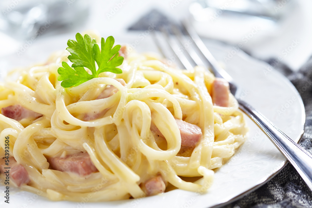 Pasta Carbonara with ham and cheese Pasta Carbonara with ham and cheese