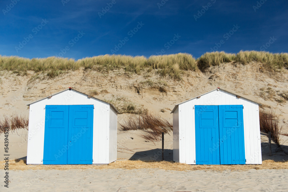 Naklejka premium Blue beach huts