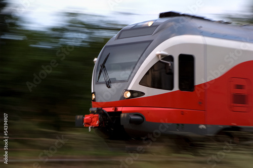Panning shot of a modern high speed train