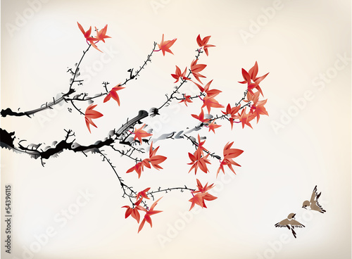 ink style maple leaves