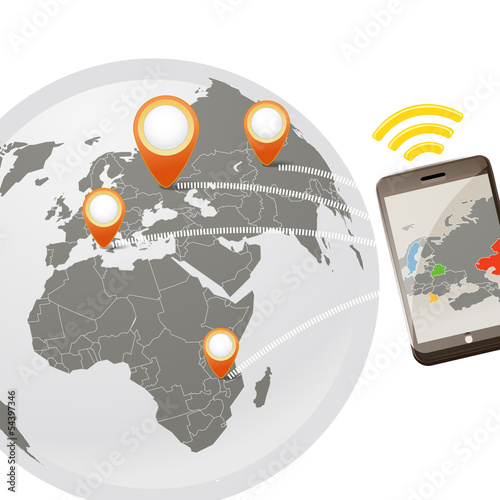 Global wireless phone connection illustration