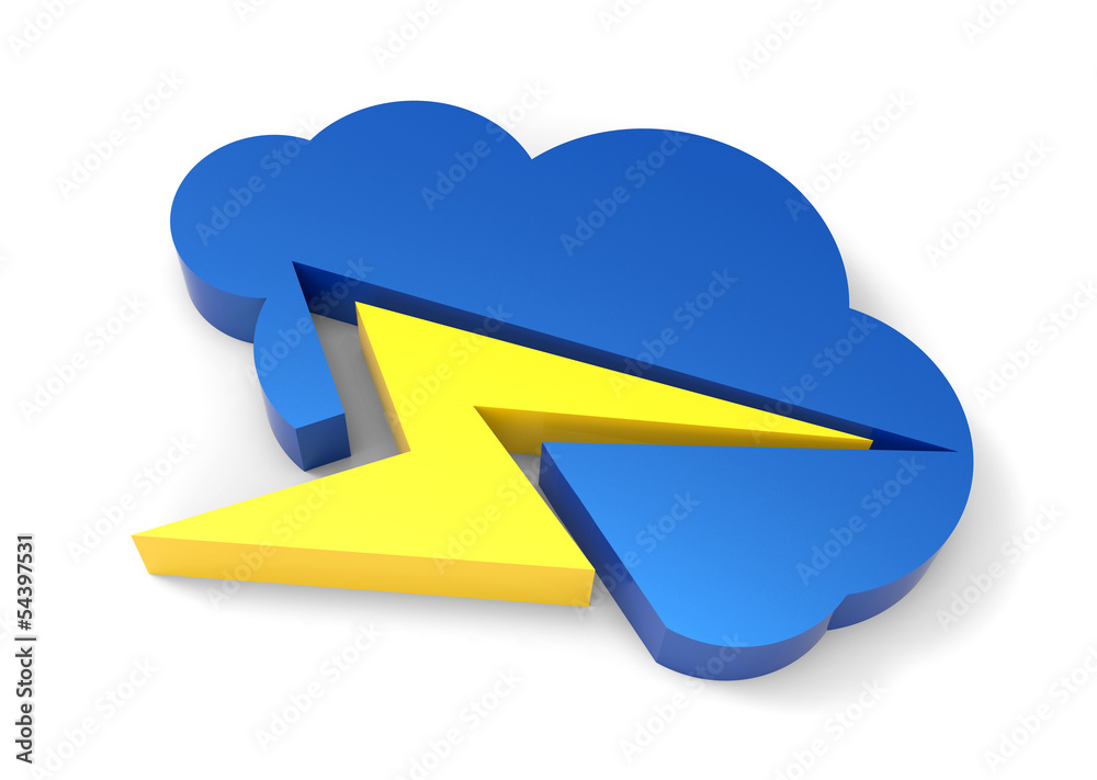blue cloud with thunder 3D on white background blue cloud with thunder 3D on white background