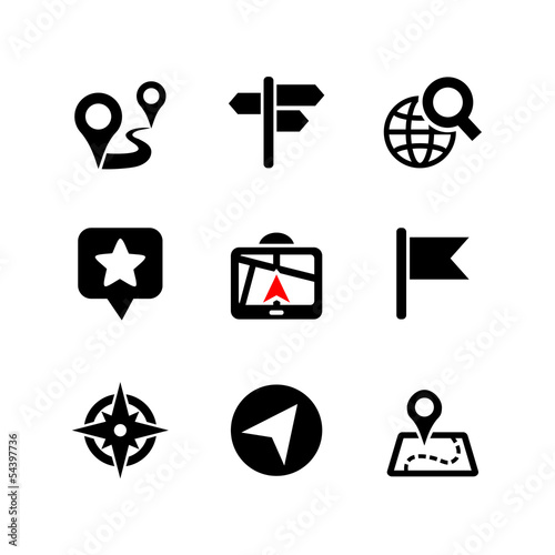 Set of 9 web icons. Location, navigation, map