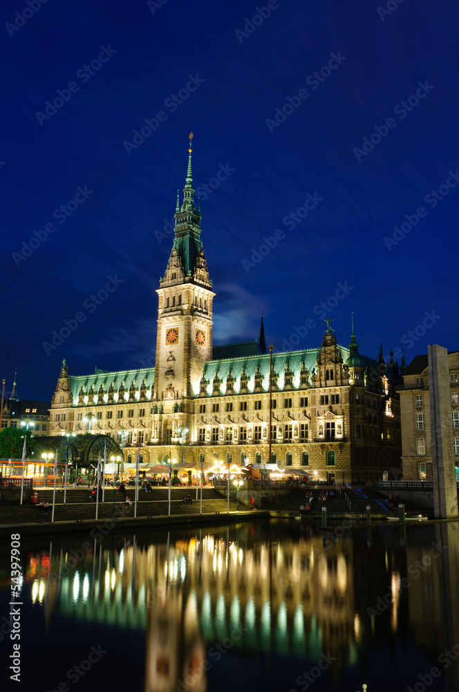 Night view of the City hall of Hamburg