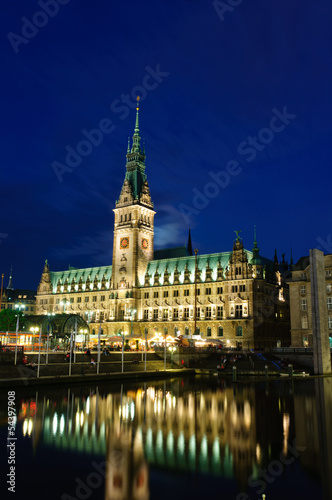 Night view of the City hall of Hamburg