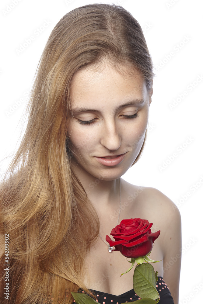 Junge Frau - Portrait mit roter Rose Junge Frau - Portrait mit roter Rose