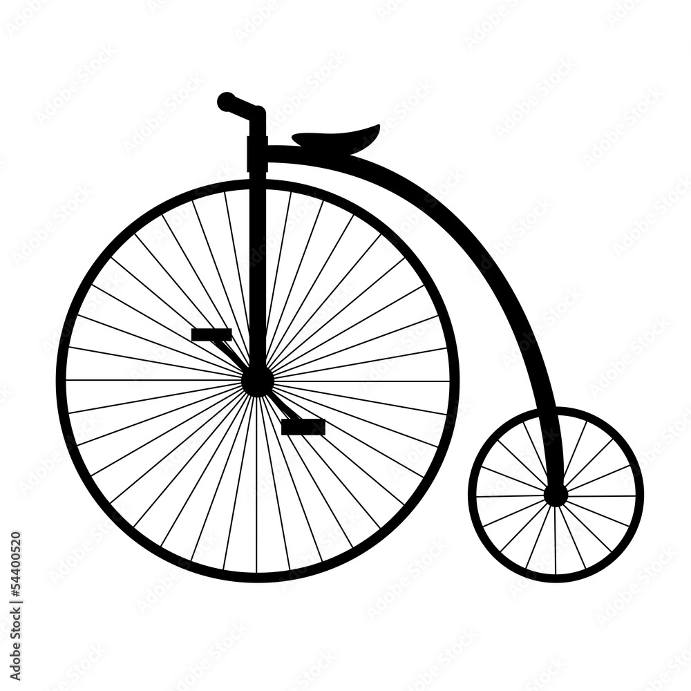 Naklejka premium Penny-farthing. Silhouette of old bicycle.