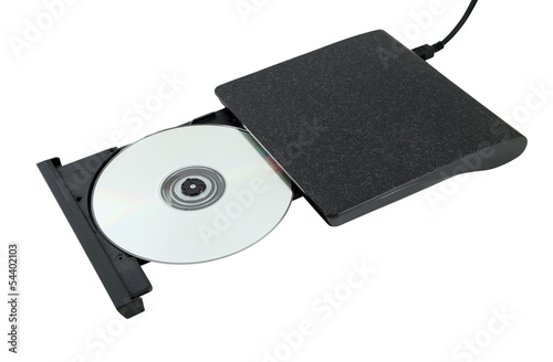 Portable Cd/Dvd external drive on white background