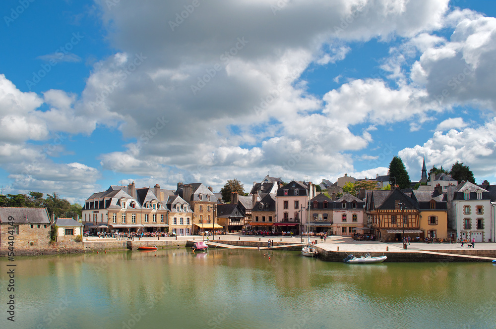 Auray harbor view, typical houses in Brittany, France