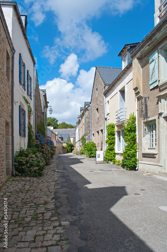 Typical street in Brittany with houses made of stone