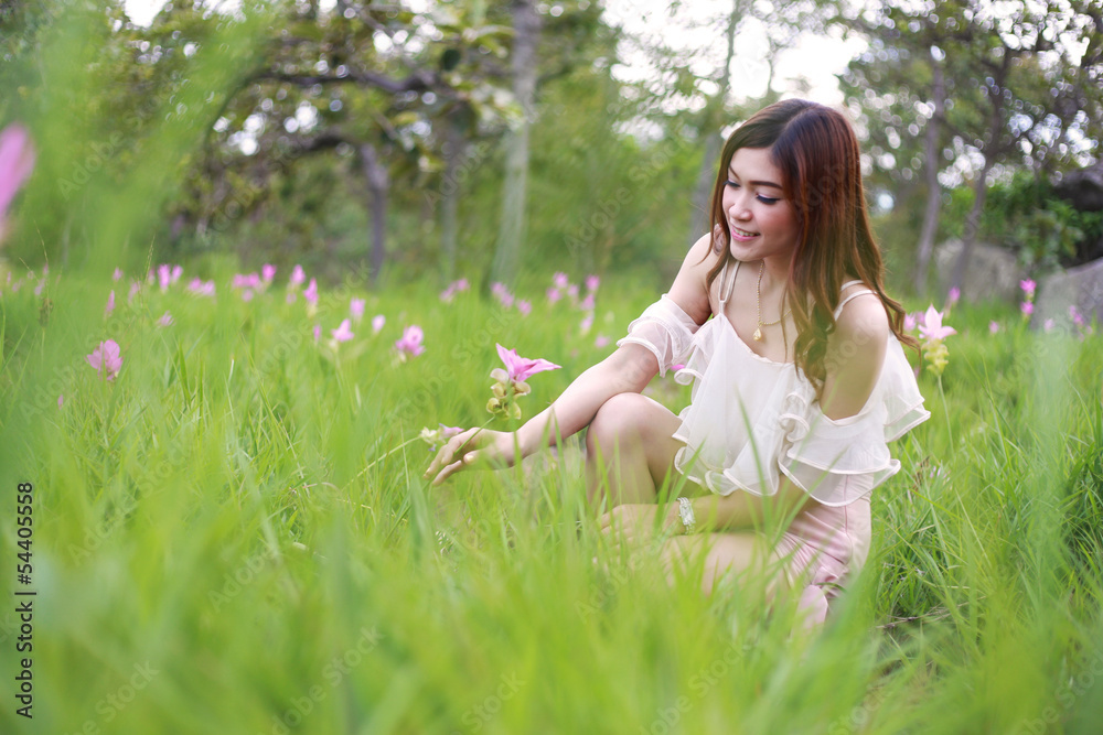 pretty asian woman in siam tulip flower field pretty asian woman in siam tulip flower field