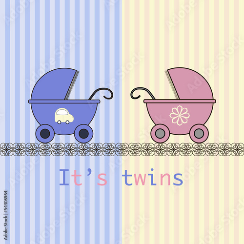 Baby arrival card twins boy and girl