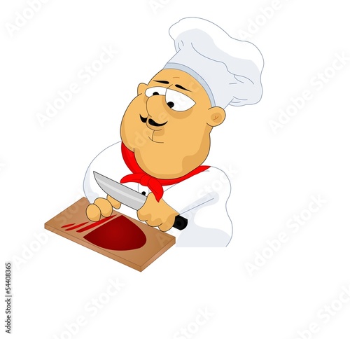 fat chef cutting