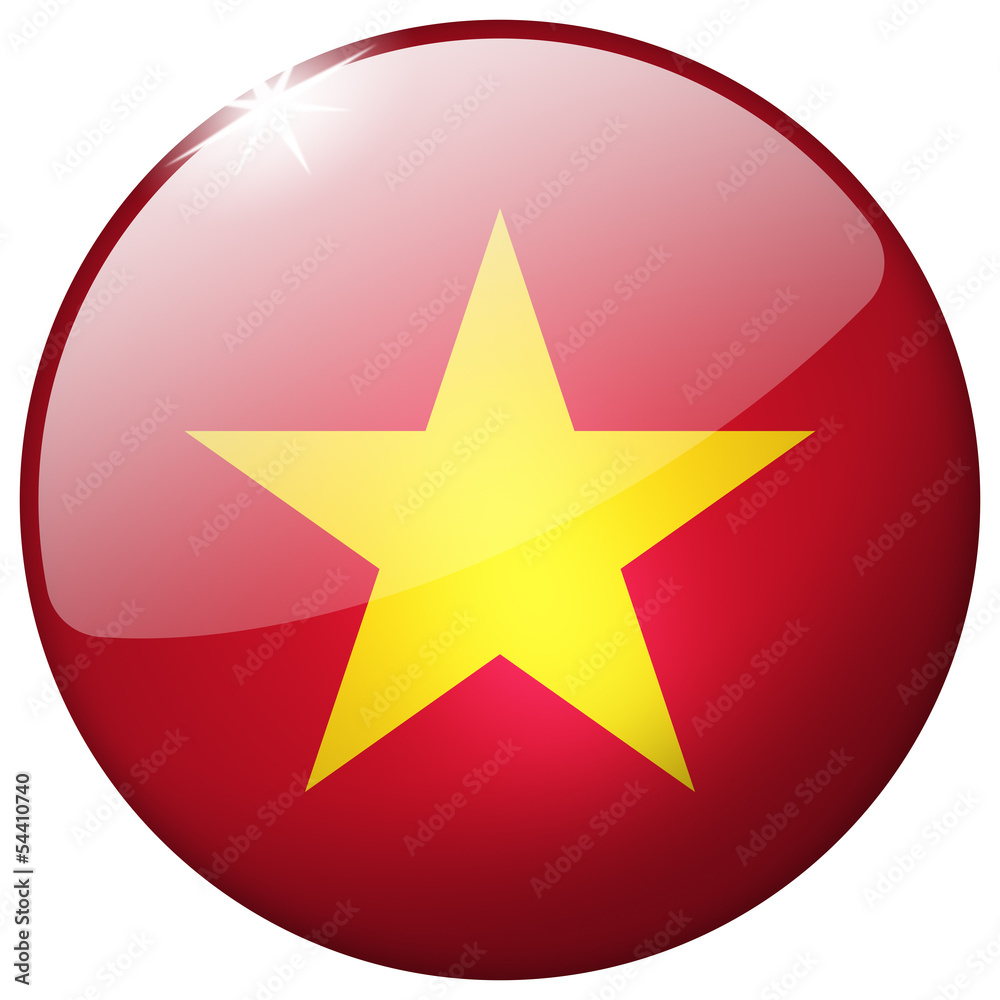 Vietnam Round Glass realistic button isolated on white Vietnam Round Glass realistic button isolated on white