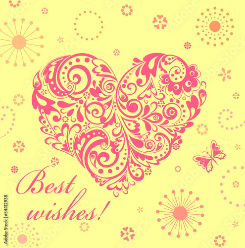 Cute greeting card with floral decorative heart