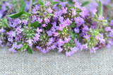 Thyme flowers on sackcloth
