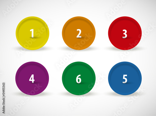 One to six vector color button. Product choice or versions