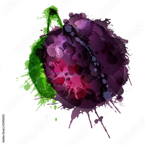 Plum Pear made of colorful splashes on white background